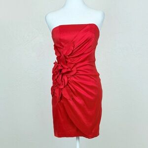 Vintage Cache Red Strapless Floral Appliqué Mini Dress Size 6